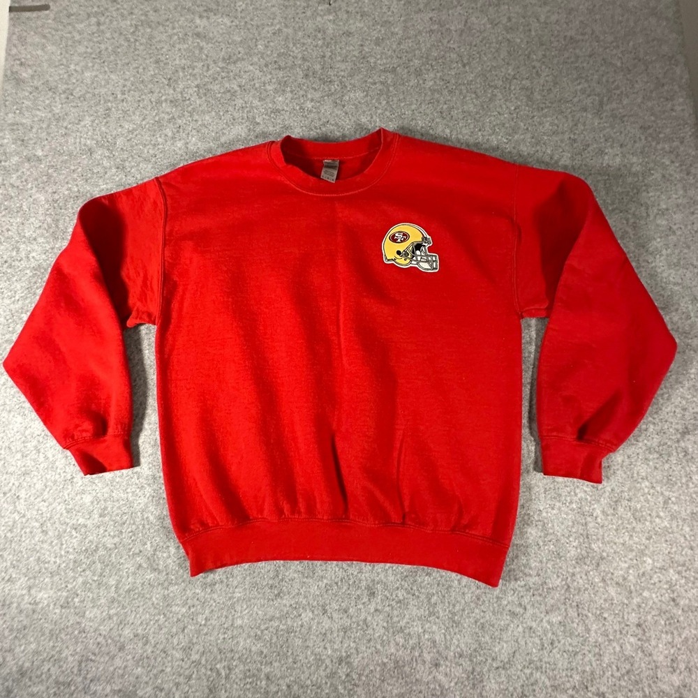 Gildan Sweatshirt Mens Large Red San Francisco 49ers Helmet Heavy Blend Custom